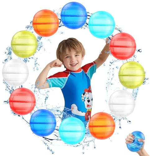12 Stück Wiederverwendbare Wasserballons, Eine Sekunde Schnellfüller Wasserbomben Bomben Set, Einfach zu Lagern Pool Spielzeug Wasserball für Sommer, Schwimmbad, Strand, Garten, im Freien