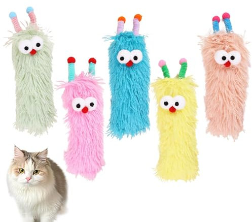 Qyljeiwred Katzenminze-Spielzeug für Indoor-Katzen, Katzenkissen, niedliche Puppen, interaktives Kätzchen-Spielzeug, 5 x Haustierzubehör mit Katzenminze im Inneren, weiche Kaupuppe fördert die