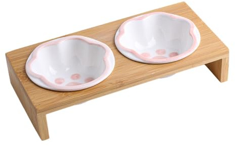 DRESSOOS 1satz Erhöhter Katzennapf Mit Bambusständer Keramik Futternapf Für Katzen Und Kätzchen Rutschfester Haustiernapf Für Futter Und Wasser Leicht Zu Reinigen Ergonomisches Design