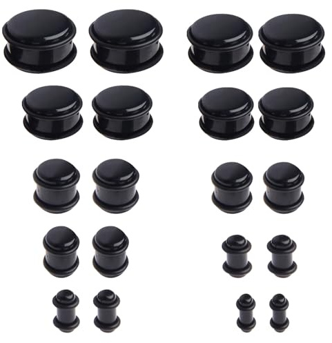 LOCCY 20 Pieces Acrylic Ear Plugs, Acrylic Flesh Tunnels Plugs Black Ear Stretcher Expanders Ear Stretching Kit Piercing Jewelry for Men Women 4/5/6/8/10/12/14/16/18/20mm (Black with O-Ring)