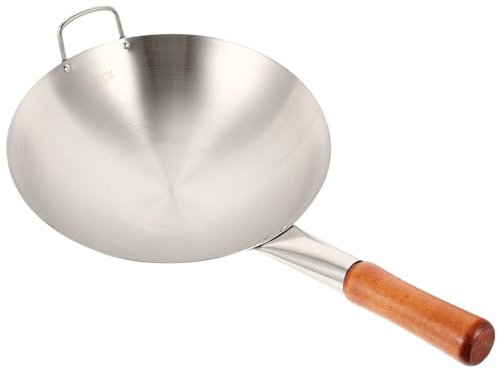 iplusmile Padella Antiaderente Wok in Acciaio 32 Cm Manico Singolo Resistente Alla Corrosione Per Cucina a Gas e Fiamma Libera Utensile Da Cucina Durevole