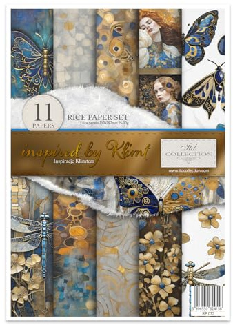 ITD Collection - Reispapier Decopatch - Decoupage Papier - Motivpapier für Serviettentechnik - Rice Paper Sheets - A4 29,7 x 21 cm - Inspired by Klimt - RP-072