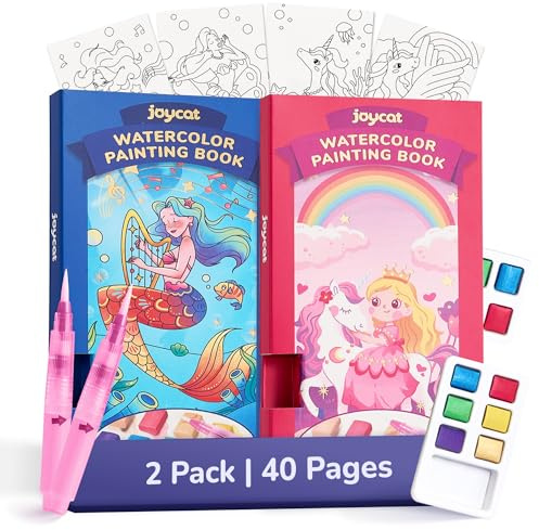 JoyCat Lot de 2 livres de peinture de poche avec livres de coloriage à l'eau pour enfants, ensemble de jouets d'activités artistiques et artisanales, trousse de peinture créative de voyage et de
