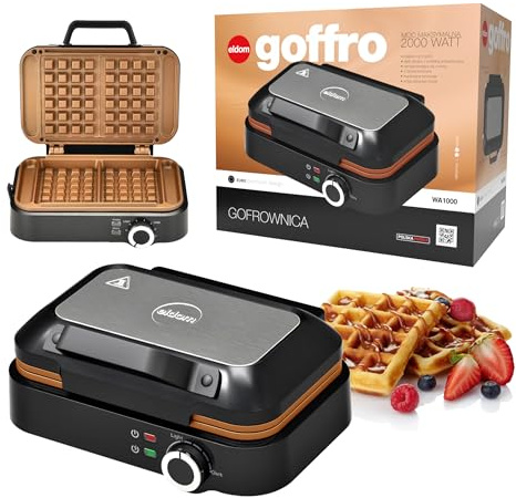 Waffeleisen WA1000 1200W, Doppel Waffelmaschine für Belgische Waffeln, Edelstahl, Antihaftbeschichtung, stufenlose Temperaturregelung, 2 Waffeln gleichzeitig, Überlaufschutz Eldom