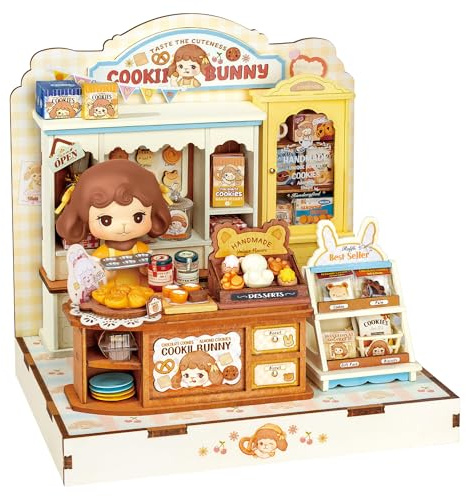 Rolife Maison Miniature Cookii Lapin’s Boutique de Cookies, 182 pièces Maquette Maison 3D Puzzle Maison de Poupée en Bois 3D à Construire Book Nook pour Adultes et Adolescents Pas de Colle nécessaire