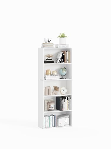 Garvishk Garvis Standregal 5 Ebenen | 60 cm breit, 148 cm hoch | Offenes Bücherregal Weiß Schwarz Eiche | Büroregal Homeoffice (Weiß)