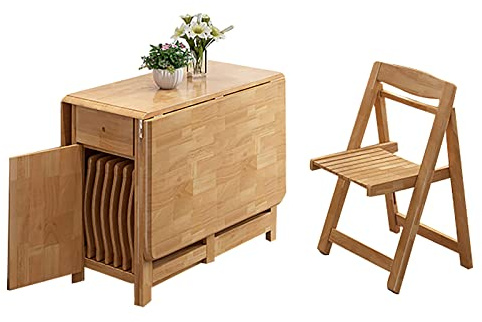 Rustikales Massivholz Esstisch Set mit 5 Klappstühlen Ausziehtisch auf Rollen Perfekt für Küche & Esszimmer Fell