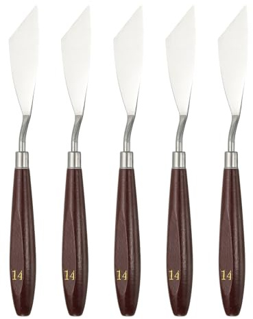 QUARKZMAN 5pcs Couteau À Spatule Outil De Peinture 2.76 x 0.91 Spatule En Acier Inox Couteaux À Spatule Grattoirs Outils Avec Manche En Hêtre Pour Acrylique Mélange Étalement, Rouge/Argenté