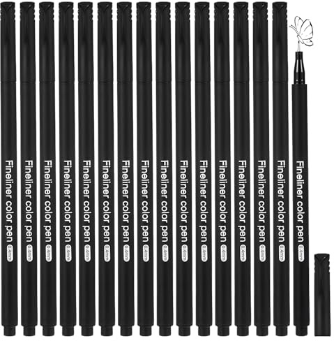 MOTIBACK Fineliner Set Schwarz, Zeichenstifte mit 0.4mm Spitze, Wasserfeste Tuschestifte, Schnelltrocknende Fineliner für Zeichnen, Skizzieren, Manga & Kalligraphie (16)