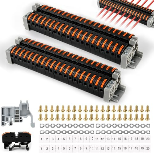 40 Stück Reihenklemmen Hutschiene, 0,08-4 mm² PCT-211 Verbindungsklemmen, Klemmblock Klemmleiste Kit mit Digitale Markierungsstreifen, Schiene, feste Basis, Klemmen Elektro für schnelle Verkabelung