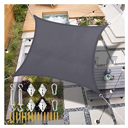Gray Sun Shade Sail Rectangle Shade Sails with Rope and M6 Hardware Kit Stainless Steel, Sunscreen Awning Canopy UV Block for Patios Yard Garden Outdoor Activities