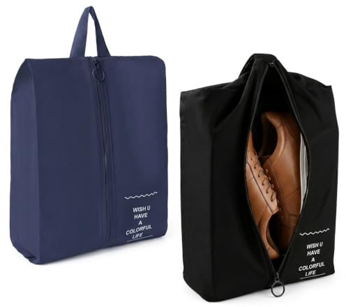 2 Stück Schuhtasche, Schuhbeutel Reise, Schuhbeutel Sport, Geruchsdichte Tasche, Schuhsack Reise, Schuh Beutel, Schuhbeutel Koffer, Schuhbeutel Set mit Tragegriff, Blau und Schwarz Twill Schuhtaschen