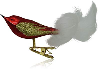 Vögel mit Federschwanz rot Glanz/matt 3 Stück Christbaumschmuck Weihnachtsschmuck mundgeblasen,handdekoriert Lauschaer Glas das Original