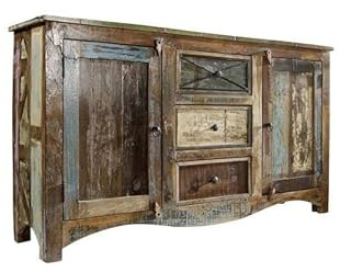 MASSIVMOEBEL24.DE | Sideboard Nature of Spirit aus indischem Altholz, Kommode 150x38x85cm, Holzkommode Vintage Mehrfarbig