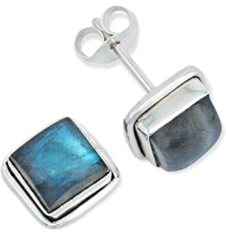 Ohrstecker 925 Silber Labradorit grün blauer Stein Edelstein Ohrringe echt Silber Damen Sterling Silber Stecker Geschenk(MOS-022-05)