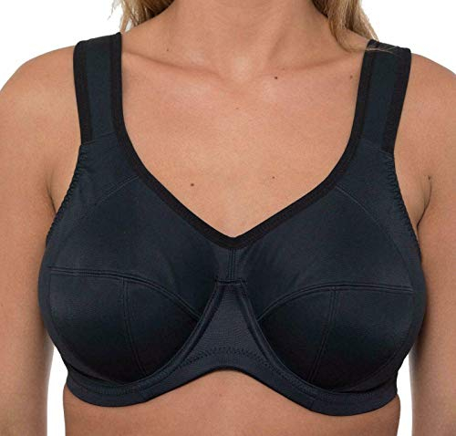 Womens High Impact Sports Bra Underwired Plus Size Sports Bra Large Bosom Bra, Black, 38 H