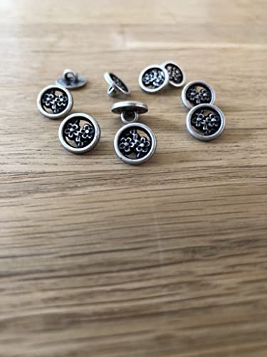 Mini kleine Metall Knöpfe silber antik Ösenknöpfe mit Blüten 11mm (10 Stück)