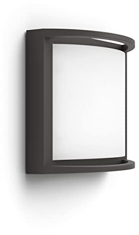 Philips Samondra Outdoor-LED-Leuchte, Wandleuchte, Außenbeleuchtung, 12 W, 1.300 lm, 2.700 K Warmweißes Licht, Integrierte LED, IP44-Wetterfest, Langlebig, Aluminium, Modernes Design, Anthrazitgrau