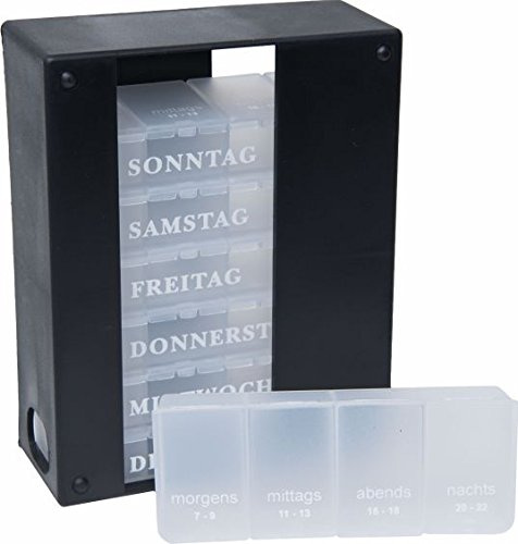 Saniversum UG Medikamentendispenser 7 Tage, Schwarz 4-Fach Tablettenbox