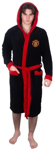 Manchester United FC Official Gift Mens Fleece Dressing Gown Robe Black XL