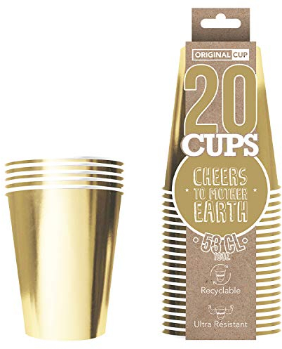 Pack de x20 Original Gold Cups Officiels | Gobelets Américains 53cl Dorés en Carton | Beer Pong Qualité Premium | Verres Recyclables Ultra Résistants | Jeu à Boire | House Party | OriginalCup®