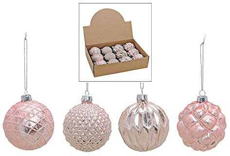 MC-Trend 12 edle Weihnachtskugeln im Set aus Glas (Ø 8 cm) – einzigartige Christbaumkugeln für Festliche Eleganz. Glanz und Stil für Ihren Weihnachtsbaum (Rosa Silber)