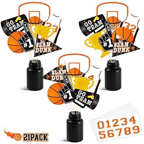 21 Pack Basketball Party Decorations Table Toppers Cupcake Toppers Slam Dunk Party Centerpiece Sticks Sports Kids Teenagers Birthday Ideas Hoop Photo Props Decorations