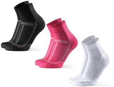 DANISH ENDURANCE Calze Uomo Running, Calzini da Corsa Anti-Vesciche, Calze Antiscivolo Unisex, 3 o 5 Paia, Multicolore (1x Bianco, 1x Nero, 1x Rosa), 43-47