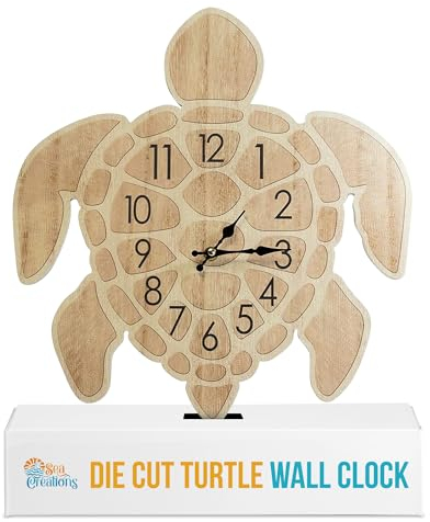 Sea Creations Wooden Wall Clock - Coastal, Nautical, and Beach Themed | Decorative and Aesthetic 16 Inches Timepiece | Ideal Coastal Decor in Bedroom, Kitchen, Living Room, or Beach House | Turtle