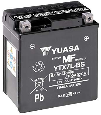 Motorradbatterie Yuasa YTX7L-BS - Wartungsfrei - 12 V 6 Ah - Maße: 114 x 71 x 131 mm kompatibel mit HONDA NES 125 2000-