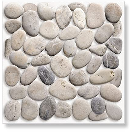 18 Self Adhesive Tiles: Pebble Mosaic - 4 x 4, Thick, Self Adhesive Stick on Wall Tile, Stickers, transfers, Decals. Over Any Size of Smooth Tiles or onto Any Smooth Wall Surface