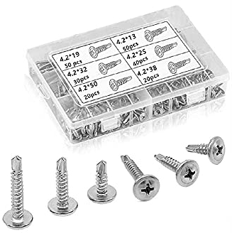 210Stk Selbstschneidende Schrauben Edelstahl Blechschrauben Set Bohrschrauben Selbstbohrende Schrauben Schnellbauschrauben mit Bohrspitze Edelstahlschrauben Set M4,2 mm x 50mm/38mm/32mm/25mm/19mm/13mm