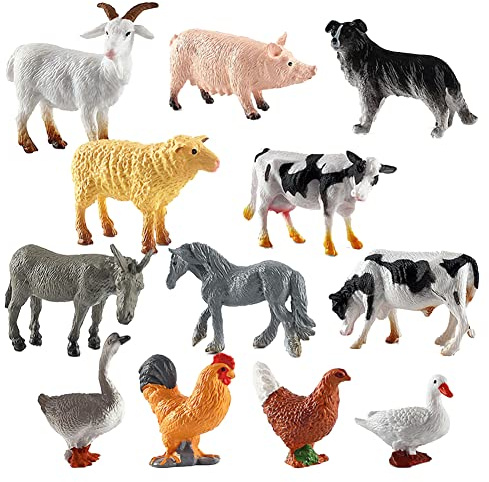 12 Stück Bauernhoftiere Tierfiguren Mini realistische Bauernhof Tiere Playset, Kunststoff Similation Bauernhof Tiere Figuren Modell Pädagogisches Erkenntnis Spielzeug für Kinder