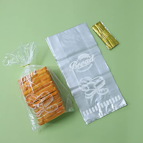 Lesibag Bread Loaf Packing Bags - Printed Bread Bags for Homemade Bread or Bakery - Reusable Bag for Large Loaves - 8” x 4” x 18” (100 pcs)