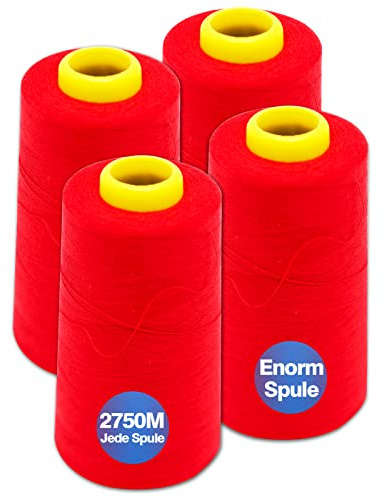 Sygarn overlockgarn 100% polyester sygarn set för tråd symaskin 4 sytråd tgarn rivfast symaskingarn tråd överlock garn 40/2 vardera 2745 m, totalt 11000 m (röd)