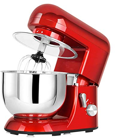 Batteur à Oeufs - Batteur sur Socle, mélangeur de pâte avec Bol en Acier Inoxydable, mélangeur électrique de Cuisine, Fouet, Batteur, Rouge