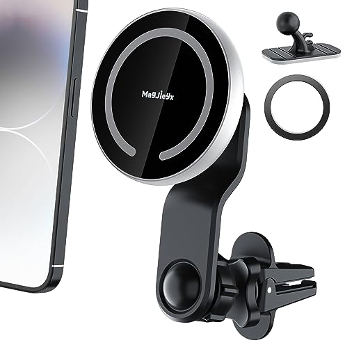 MAGJIEYX Magnetische Handyhalterung 360° Verstellbarer starker magnetischer Handyhalter für Auto kompatibel mit iPhone 14 13 12 Pro Max Mini Mag-Safe Case & All Phones Metallring (Silber)