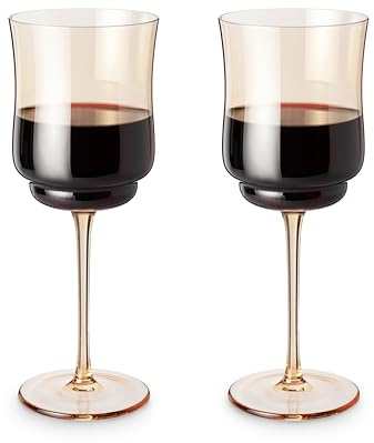 Twine Tulip Wine Glasses, Gold Amber Tinted Drinking Tumblers Stemmed Red or White Wine Glasses, Yellow Brown, 14 Oz, Set of 2