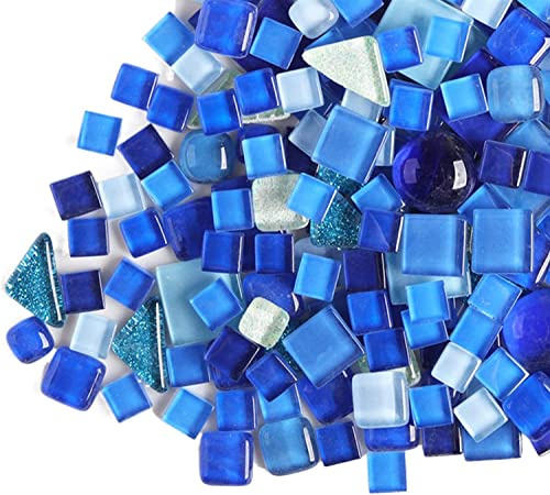 500 g unregelmäßige Kristall-Mosaikfliesen, kleine Partikelfarbe, Aufkleber, Kristallglas Fliesen, Kristallhandwerk für DIY handgefertigte dekorative Materialien (blaue Serie)