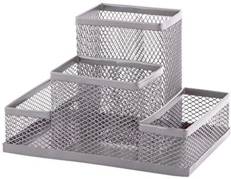 D.RECT Organizer da scrivania, portapenne da scrivania, in metallo, con porta foglietti, 103 x 154 x 103 mm, argento