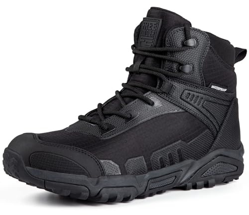 FREE SOLDIER Herren-Mid High-Schnürer Wasserdicht Boots Army Combat Schuhe, Wanderstiefel, atmungsaktiv, Taktische(Schwarz-wasserdicht,45EU)