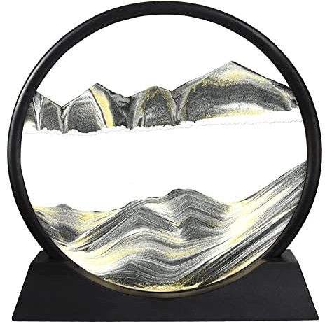 Sablier 3D Decoratif, Art du Sable en Mouvement, Peinture de Sable Qui Coule, Cadre Sable Mouvant, Sable Dynamique Art Pivotant à 360° avec Seringue, Vitesse Réglable des Sables Mouvants, 19 x 18cm