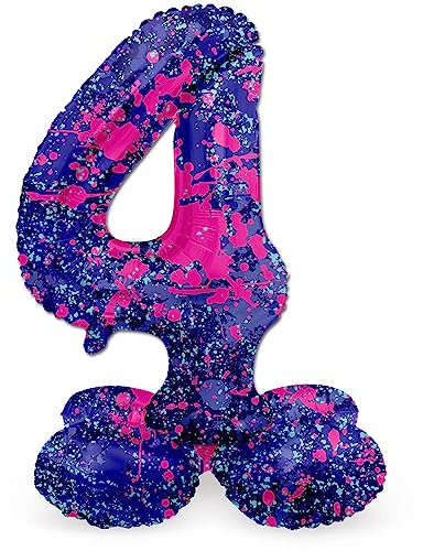 Folat 63924 Luftballon Geburtstag Stehender Ziffer Zahl 4 Paint Splash Lila Weltraum 72 cm - Decoration Geburtstagdeko, Ballon Zahl, Kein Helium erforderlich
