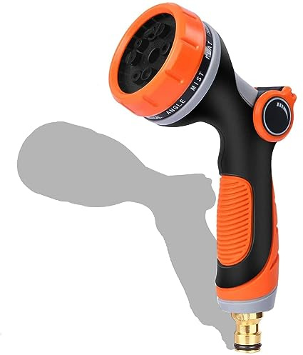 OPEANET Hose Pipe Spray Gun Garden - 10 Adjustable Patterns, Anti-Slip Design, Save Water, Fit All Standard Garden Hoses, Orange