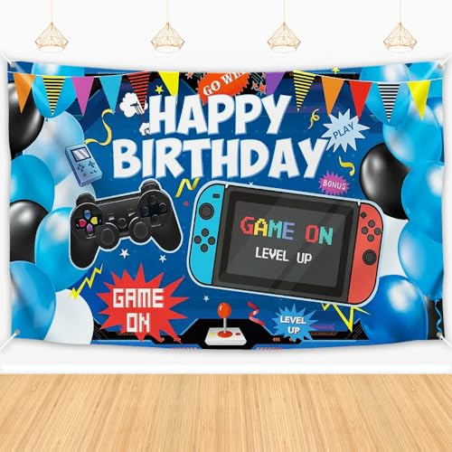 Videospiel Geburtstag Hintergrund, Happy Birthday-Gaming-Banner, Videospiel Geburtstag Hintergrund Video Gaming Foto Hintergrund, Gaming Party Dekorationen für Kinder, Jungen, Mädchen (180 x 110 cm)