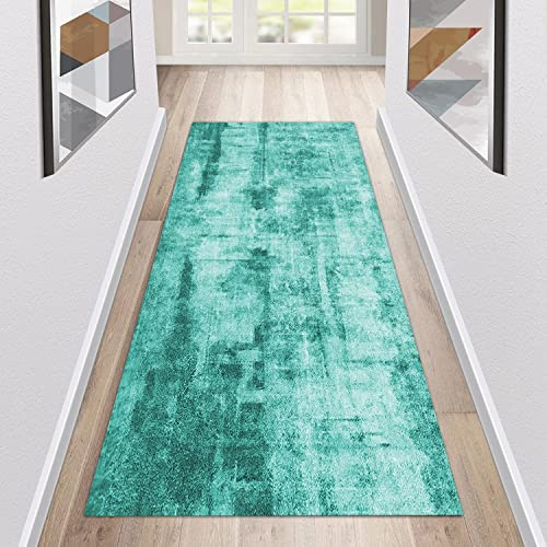 Siunwdiy Teppich Läufer Flur Küche rutschfest Waschbar Türkis Küchenläufer Lang Abstrakt Korridor -Teppichläufer Küchenteppich Meterware Anpassbar,Turquoise,40x140cm
