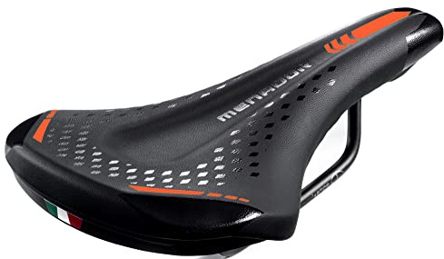 Sillín Montegrappa para bicicleta E-MTB-GRAVEL Menador 3400, espuma viscoelástica negro/naranja