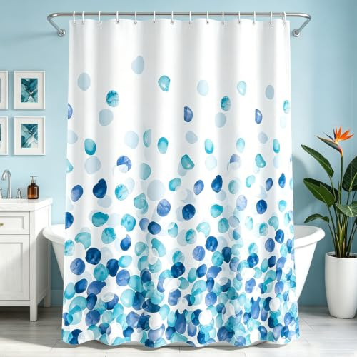 Lerores Duschvorhang 200x200 cm Blaue Blütenblätter, Beschwerter Saum Antischimmel Textil, Wasserabweisend, Waschbar Polyester Badevorhänge mit Ösen und 12 Duschvorhangringe für Badezimmer, Badewanne