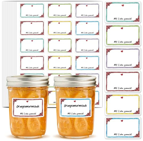 BIROYAL 360 Stück Marmeladen Etiketten Selbstklebend, 6 Farbe, 50x30mm | Dekorative Sticker, Aufkleber Marmeladenglas zum Beschriften von Einmach-Gläsern, Gewürzetiketten, Gläser, Flaschen