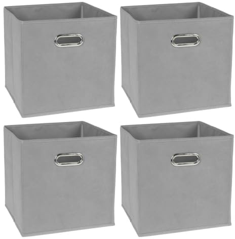 Murago - 4er Set Aufbewahrungsbox ca. 30x30x30 cm - Grau - Faltbox mit ovalen Ösen Griff Organizer Box Stoffbox Faltbare Karton Regalbox Würfel Klappbox Körbe Kinderzimmer Spielzeugkiste Ordnungsbox